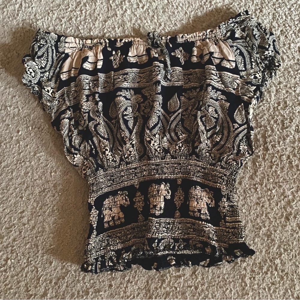 Elegant Black and Cream Off-Shoulder Top
